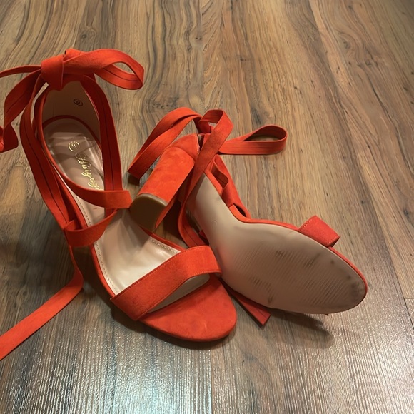 Red Strap Up Heels - Picture 3 of 3